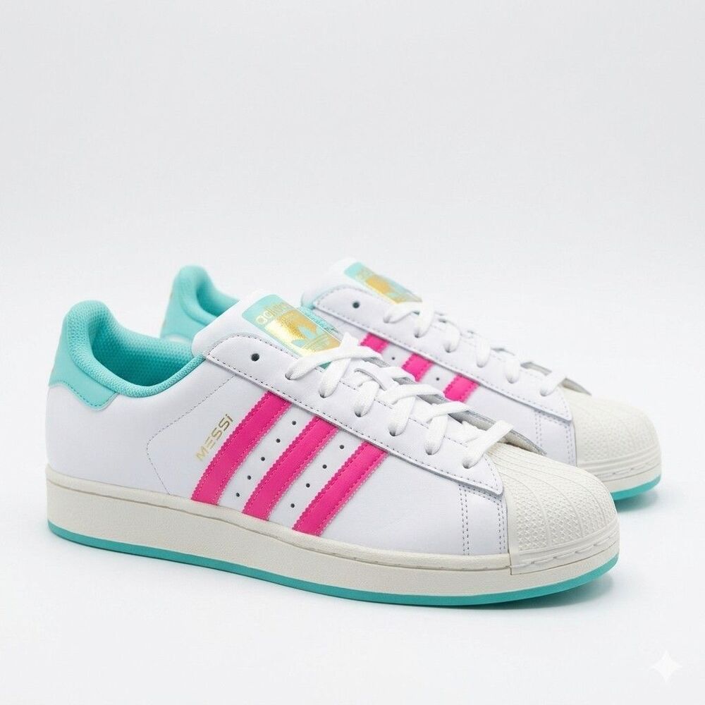 ​Adidas Superstar Messi Aurora Radiante White Pink Aqua Mens Size 13.5 Shoes NWT